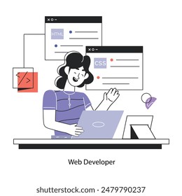Mini ilustración lineal de moda de un desarrollador web 