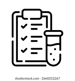 Icono de estilo lineal de moda del informe de resultados de laboratorio con tubo de ensayo