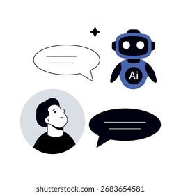 A trendy linear style illustration of chatbot conversation with human