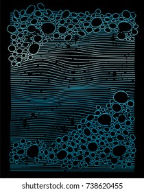 trendy linear style waves t-shirt design on black background
