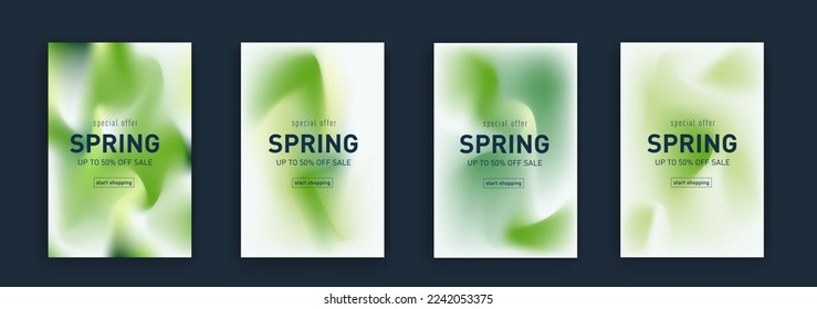 Trendy liquid green color. Spring sale in the fashion industry. Templates for social media posts, mobile apps, cards, invitations and banners design. Vector illustration.