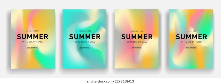 Trendy Liquid Summer Set of Yellow, Blue, Pink, Green, Orange Colors. Summer Sale in the Fashion Industry. Templates for Social Media Posts, Mobile Apps, Cards, and Banners Design. Vector Illustration