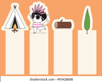 Trendy Little Indian Girl Bookmark Stickers Character illustration set