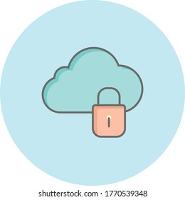 Trendy lock cloud icon on blue background for web and mobile graphic.