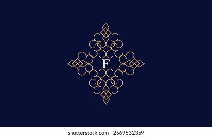 Plantilla de diseño de logotipo de moda con F inicial. Elegante marco adecuado para restaurantes, hoteles, cafeterías, tiendas, salones de moda, salones de belleza, sellos, etc.