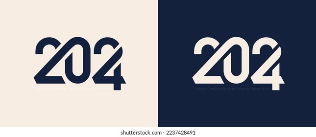 Trendy logo Happy New Year 2024 greeting poster design. Minimalistic Trendy colored 2024 New Year. Creative cover of business diary for 2024 with wishes. Brochure design template, card, banner.