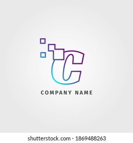 trendy logotype letter C pixel decoration for digital services company