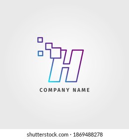 trendy logotype letter H pixel decoration for digital services company