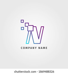 trendy logotype letter N pixel decoration for digital services company