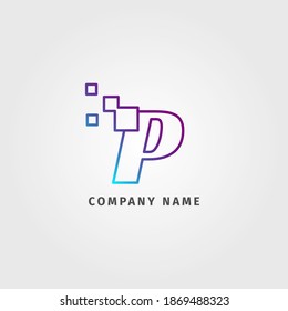trendy logotype letter P pixel decoration for digital services company