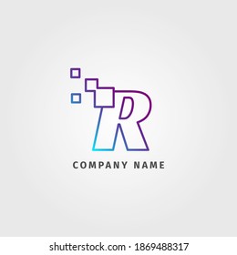 trendy logotype letter R pixel decoration for digital services company
