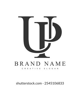 UP trendige Logotypvorlage. Ursprünglicher Buchstabe u und p klassischer Schriftstil. Kreatives Logo für Firmenname oder Identität. Vektorgrafik.