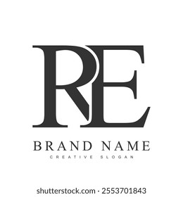 RE trendy logotype template. Initial letter r and e classic font style. Creative logo for company name or identity. Vector illustration.