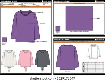 TRENDY LOOK SWEATSHIRT TEE EDITABLE EMPTY TECHPACK MEASUREMENT TEMPLATE
