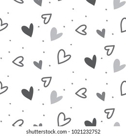 TRENDY LOVE SEAMLESS VECTOR PATTERN. GRUNGE ART HEART TEXTURE. VALENTINES DAY BACKGROUND