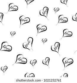 TRENDY LOVE SEAMLESS VECTOR PATTERN. GRUNGE ART HEART TEXTURE. VALENTINES DAY BACKGROUND