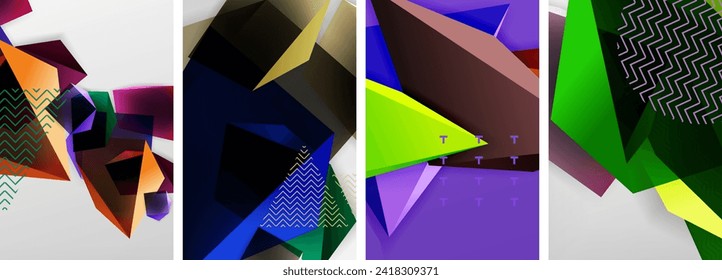 Trendy 3D-Dreiecksformen aus Low-Poly-Poly-Material und andere geometrische Hintergrunddesigns für Tapete, Visitenkarten, Cover, Poster, Banner, Broschüre, Header, Website