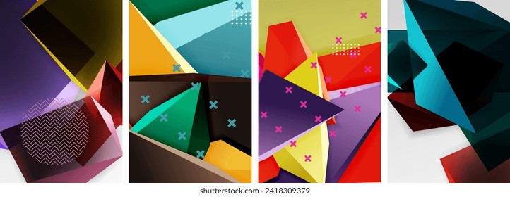 Trendy low poly 3d triangle shapes and other geometric elements background designs for wallpaper, business card, cover, poster, banner, brochure, header, website