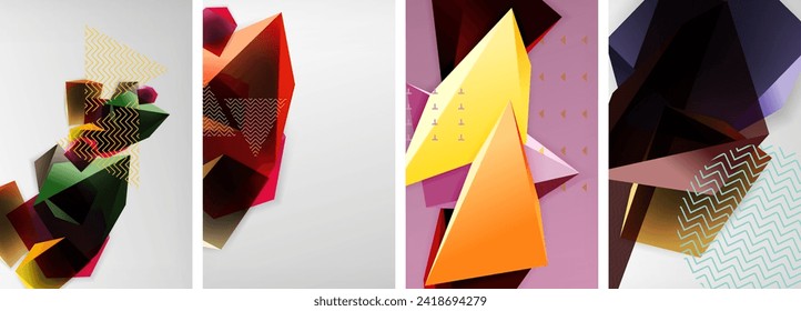 Trendy low poly 3d triangle shapes and other geometric elements background designs for wallpaper, business card, cover, poster, banner, brochure, header, website