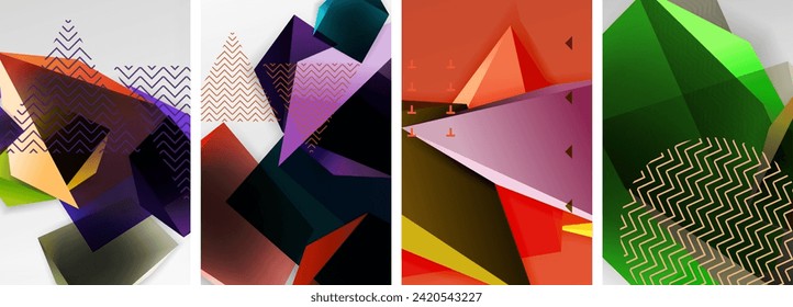 Trendy low poly 3d triangle shapes and other geometric elements background designs for wallpaper, business card, cover, poster, banner, brochure, header, website