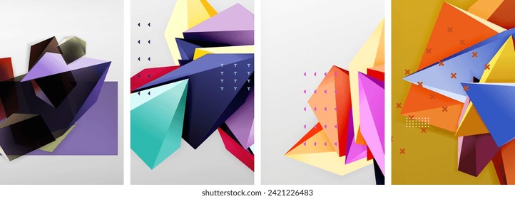 Trendy low poly 3d triangle shapes and other geometric elements background designs for wallpaper, business card, cover, poster, banner, brochure, header, website