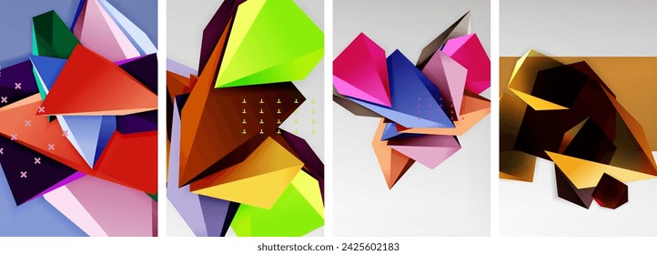 Trendy low poly 3d triangle shapes and other geometric elements background designs for wallpaper, business card, cover, poster, banner, brochure, header, website