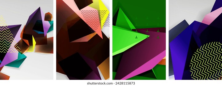 Trendy low poly 3d triangle shapes and other geometric elements background designs for wallpaper, business card, cover, poster, banner, brochure, header, website
