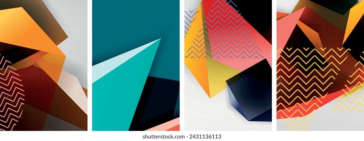 Trendy low poly 3d triangle shapes and other geometric elements background designs for wallpaper, business card, cover, poster, banner, brochure, header, website