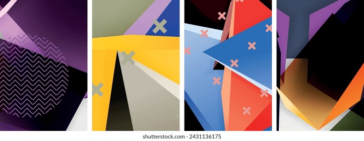 Trendy low poly 3d triangle shapes and other geometric elements background designs for wallpaper, business card, cover, poster, banner, brochure, header, website