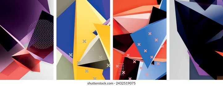 Trendy low poly 3d triangle shapes and other geometric elements background designs for wallpaper, business card, cover, poster, banner, brochure, header, website