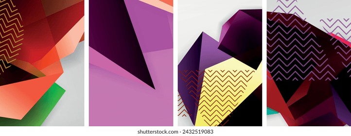 Trendy low poly 3d triangle shapes and other geometric elements background designs for wallpaper, business card, cover, poster, banner, brochure, header, website