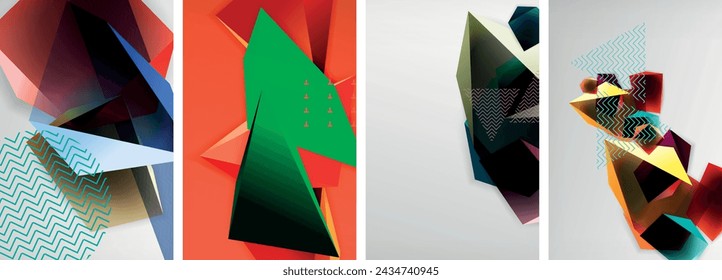 Trendy low poly 3d triangle shapes and other geometric elements background designs for wallpaper, business card, cover, poster, banner, brochure, header, website