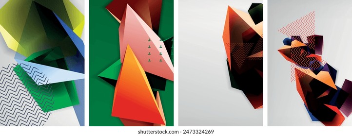 Trendy low poly 3d triangle shapes and other geometric elements background designs for wallpaper, business card, cover, poster, banner, brochure, header, website