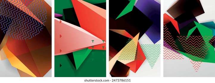 Trendy low poly 3d triangle shapes and other geometric elements background designs for wallpaper, business card, cover, poster, banner, brochure, header, website