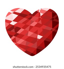 Trendy Low Poly Red Heart isolado fundo branco. Projeto de modelo Coração vermelho para o conceito do dia dos namorados. Forma geométrica romântica. Vetor baixo Poly arte. EPS 10