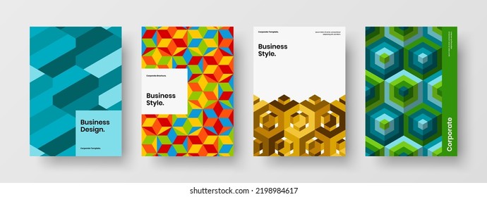 Trendy magazine cover A4 vector design illustration bundle. Amazing geometric pattern placard concept composition.