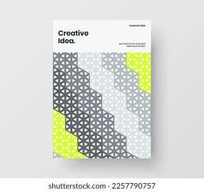 Trendy magazine cover A4 vector design illustration. Premium mosaic shapes presentation layout.
