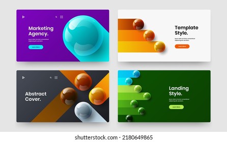 Trendy magazine cover design vector layout bundle. Amazing 3D balls corporate identity concept collection.