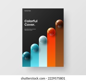 Plantilla vectorial de diseño de portada de revista de moda. Resumen del concepto del folleto de esferas 3D.