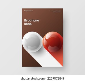 Concepto de diseño vectorial de portada de revista de moda. Diseño de panfleto de bolas 3D frescas.