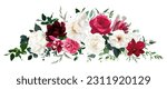 Trendy magenta bouquets vector design bouquet. Hot pink roses, barbie pink ranunculus, white peony, dark orchid, hydrangea, ivory magnolia, carnation. All elements are isolated and editable on white.