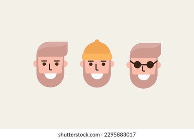 Trendy Man Face Flat Character Design