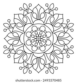 trendy mandala design with clean lines for coloring book, creative mandala art, mandala design for adults coloring book
