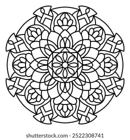 Diseño de mandala de moda con líneas limpias para colorear libro, tatuaje y diseño de henna, diseño de mandala para adultos y niños libro para colorear
