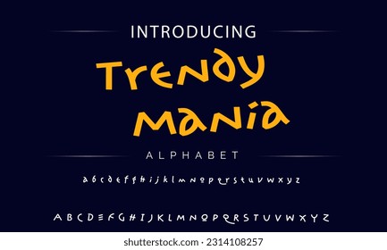 Trendy Mania Playful style font design, childish alphabet letters and numbers vector illustration