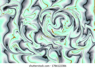 Trendy-Marmor-Hintergrund in Minz- und Graufarben. Stilvolles Plakat mit abstrakten, wirbelnden und verwinkelten, gewölbten Formen. Zeitgenössische Kunst. Vektorgrafik.
