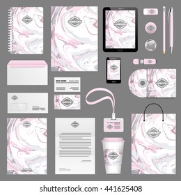 Trendy marble colorful Corporate identity template set. Business stationery mock-up with logo. Branding design. Colorful background.
