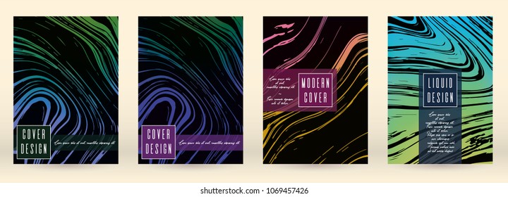 Trendy Marble Cover Design for your Business with Abstract Lines. Futuristic Poster, Flyer, Layout with Liquid Pattern for Branding, Identity, Annual Report. Vector minimalistic brochure. Luxury.