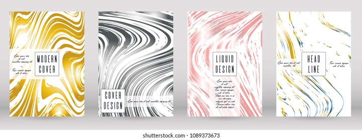 Trendy Marble Cover Design for your Business with Abstract Lines. Futuristic Poster, Flyer, Layout with Liquid Pattern for Branding, Identity, Annual Report. Vector minimalistic brochure. Luxury.