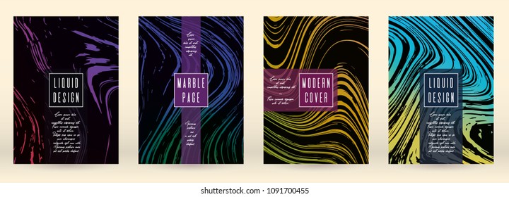 Trendy Marble Cover Design for your Business with Abstract Lines. Futuristic Poster, Flyer, Layout with Liquid Pattern for Branding, Identity, Annual Report. Vector minimalistic brochure. Luxury.